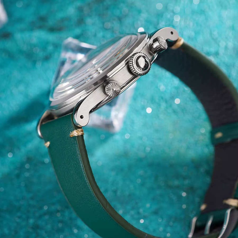 FARASUTE Chronograph Armbanduhr, Quarz, Saphirglas, Grün, Leder, Herren - Bild 2