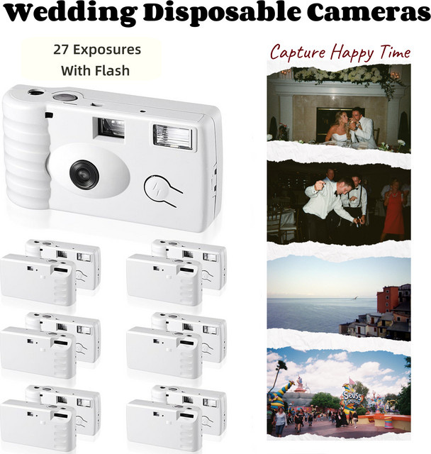 Einweg 35mm Filmkamera mit Blitz in Weiß für Hochzeit, Geburtstag und Party - Bild 1
