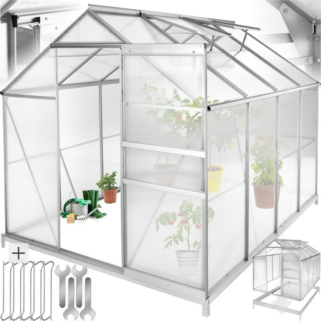 tectake Gewächshaus mit Fundament aus Aluminium und Polycarbonat, transparent, B/T/H: 185 x 250 x 195 cm - Bild 1