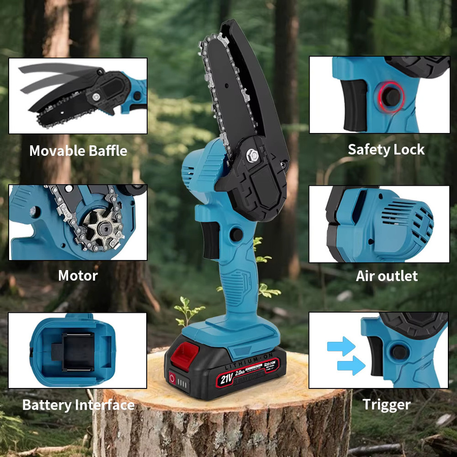 RDDSPON Mini-Kettensäge für Holzbearbeitung in Blau, kompatibel mit Makita 21 V Akku, 4/6 Zoll - Bild 5