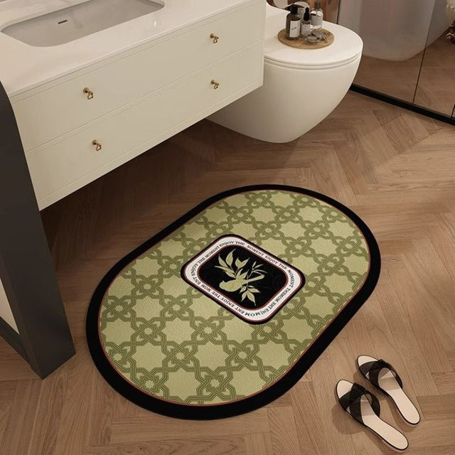 Saugfähige Badezimmer Bodenmatte aus Kieselgur in Retro-Design, grün, B/B: 40 x 60 cm - Bild 1