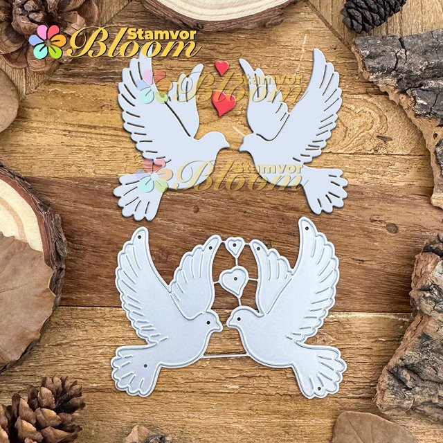 Dekorative Metall Stanzformen mit Tauben-Motiv für Scrapbooking und Prägung in Silber - Bild 1
