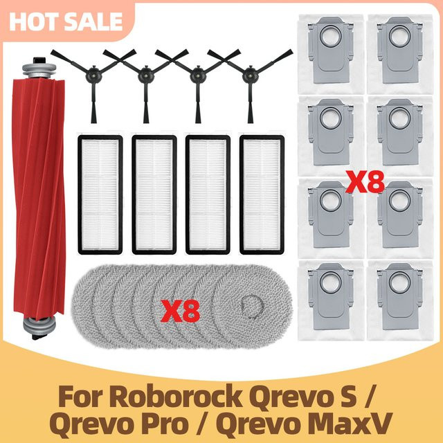 OSSIEAO Zubehör-Set für Roborock Qrevo Pro, Qrevo MaxV, Qrevo S/Pro und Qrevo Plus mit Hauptwalze, Seitenbürsten, Mopps, HEPA-Filtern und Staubbeuteln - Bild 1