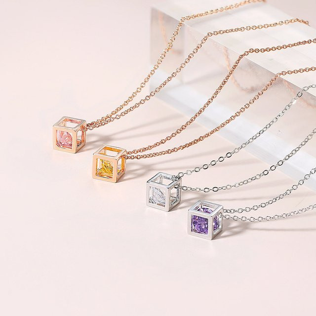 ZHOUYANG Halskette, Cube, Rosa Zirkon, Rose Gold, Damen - Bild 1