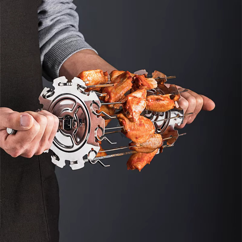 JUSTINLAU Ofengrillkäfig aus Edelstahl in Silber mit rotierendem Fleischspieß und Antihaft-Beschichtung für Kebab und Lamm-BBQ - Bild 4