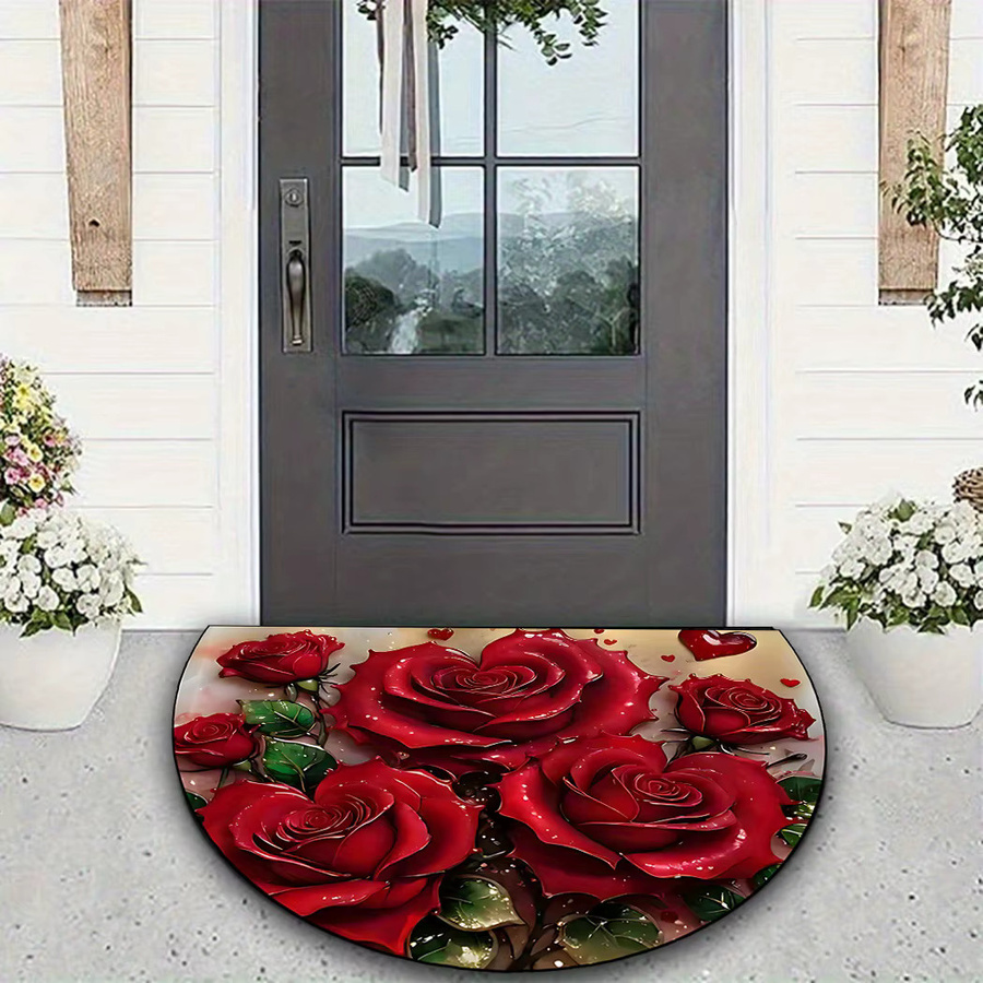 VIKAMA Valentinstagsteppich mit Halbmondrosen-Design in Rot, weiche Bodenmatte für Wohnzimmer und Schlafzimmer - Bild 2