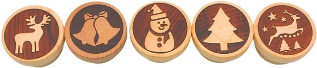 Dekohelden24 5er Set Teigstempel aus Holz mit Weihnachtsmotiven, Farbe: Braun, Maße eines Stempels L/B/H: 5 x 5 x 3 cm - Bild 1