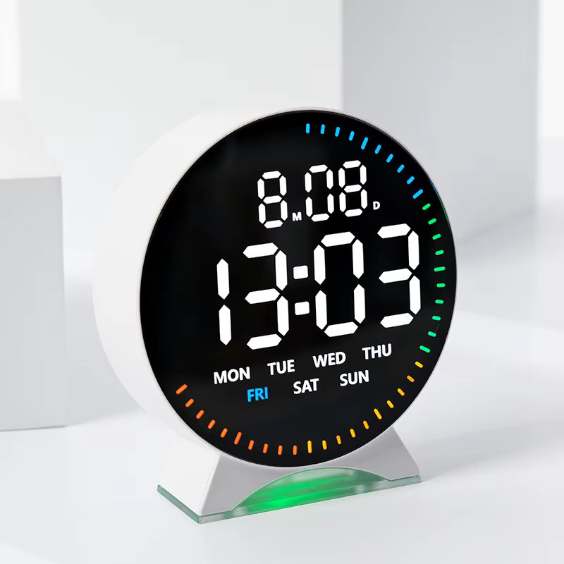 WOKLOK LED Digital-Wecker mit springender Sekundenanzeige und Desktop-Umgebungslicht in Weiß, USB-Tischuhr mit automatischer Dimmung - Bild 4
