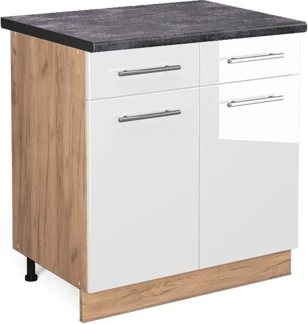 Vicco Küchenunterschrank Fame-Line in Weiß Hochglanz und Anthrazit mit Eichenoptik, B/T/H: 80 x 60 x 82 cm - Bild 1