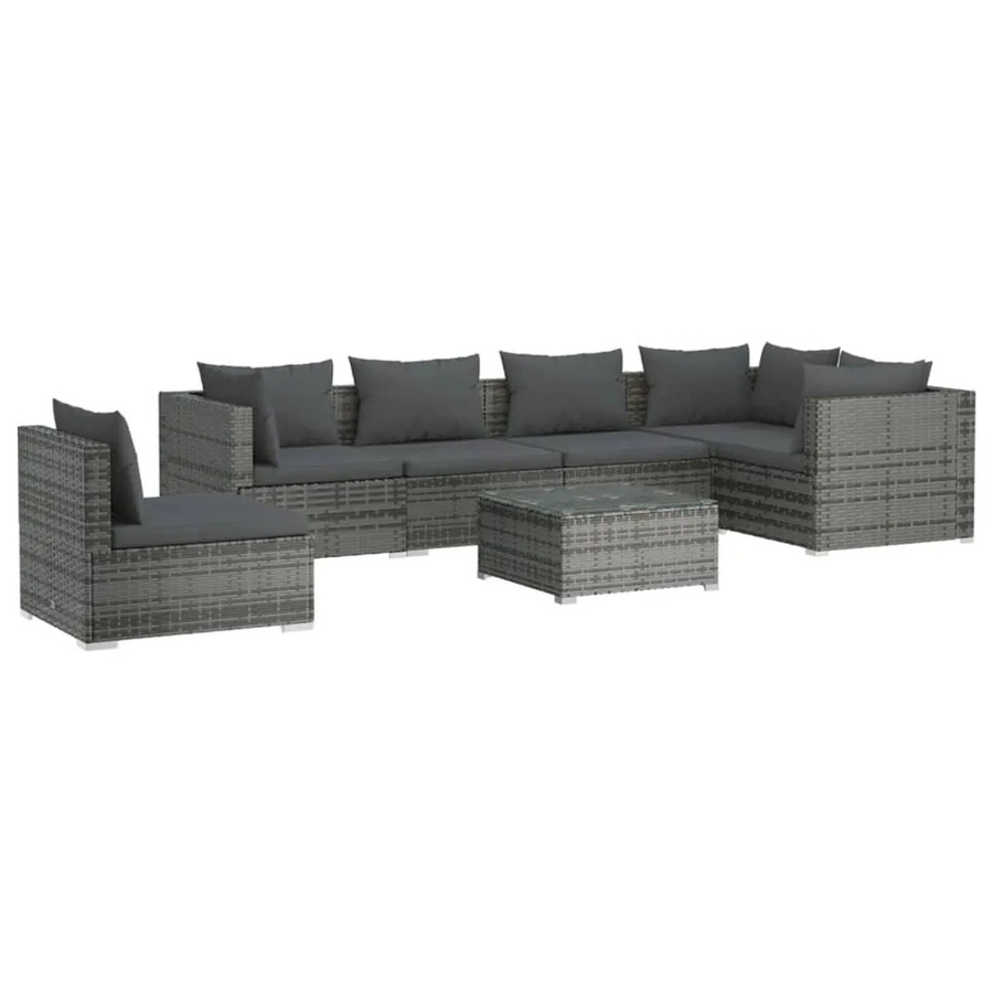 vidaXL 7-tlg Garten-Lounge-Set aus Poly-Rattan in Grau-Anthrazit mit Kissen und Couchtisch in U-Form - Bild 2
