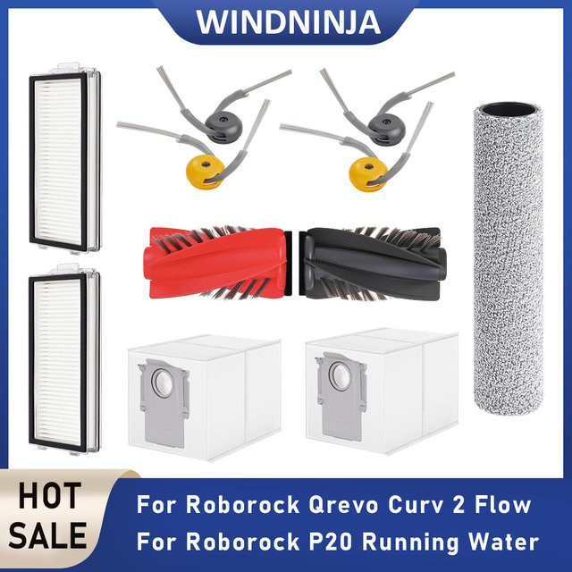WINDNINJA Ersatzteil-Set für Roborock P20, Q Revo und Curv 2 Flow in Multicolour mit Rollenmopp, Filter, Staubbeutel, Hauptbürste, Seitenbürste und Rollbürste - Bild 1