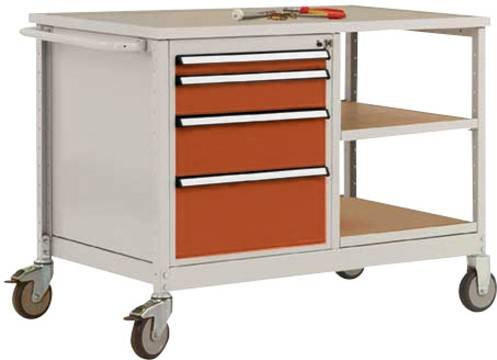 Manuflex MW2001.2001 Werkbank-Mobil in Orange (RAL 2001) aus Stahl und Holz, B/T/H: 113,5 x 78,0 x 59,0 cm - Bild 1