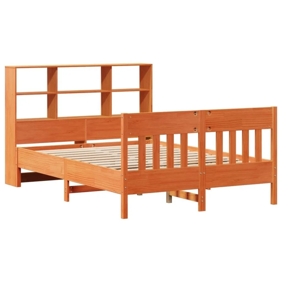 vidaXL Massivholzbett aus Kiefernholz in Braun mit integrierten Nachttischen, B/T/H: 141 x 190 x 110 cm - Bild 2