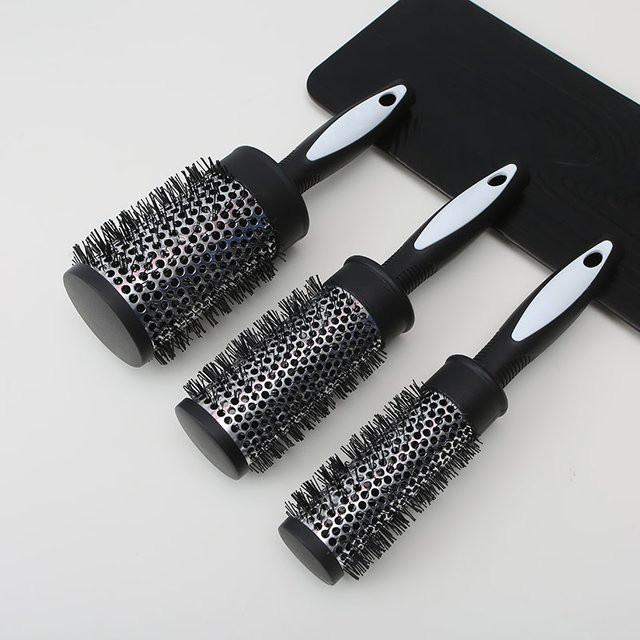 Runder Lockenstab mit Nylonbürste und Aluminiumrohr, Schwarz, Unisex - Bild 1