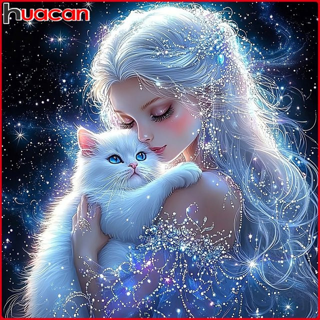Huacan Katze Fee Diamantmalerei, Diamantmosaik Porträt, Bastelset - Bild 1