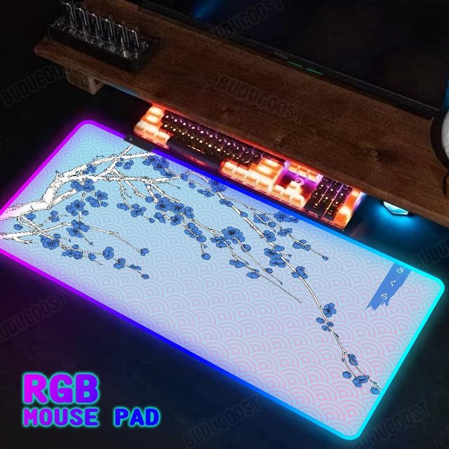 Creative Adorn RGB Sakura Berg Fuji Mauspade mit LED Beleuchtung, XXL Gamer Tischmatte, Multicolour, B/T/H: 90 x 40 x 0,4 cm - Bild 1
