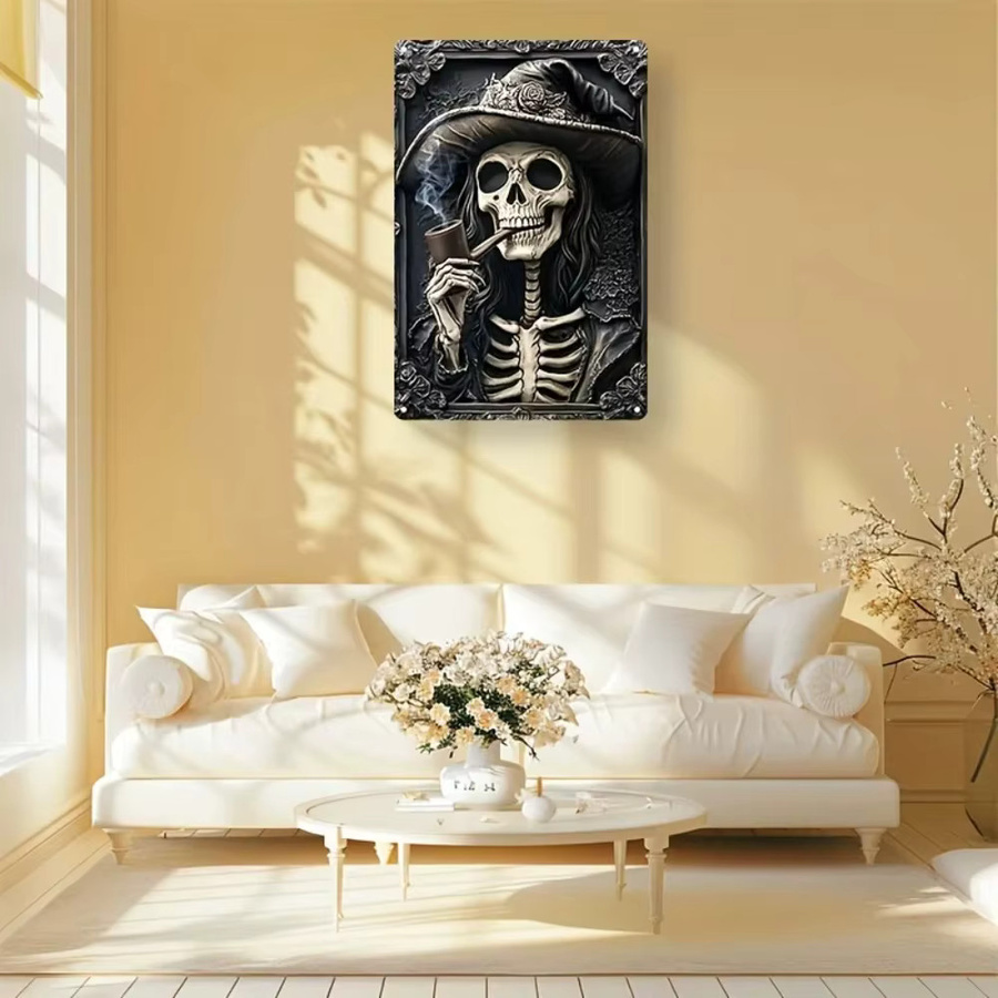 HELLOYOUNG Skeleton Witch Aluminiumschild – Quadratische Wanddekoration aus Metall im Vintage-Stil, Mehrfarbig, B/H: 30 x 45 cm - Bild 3