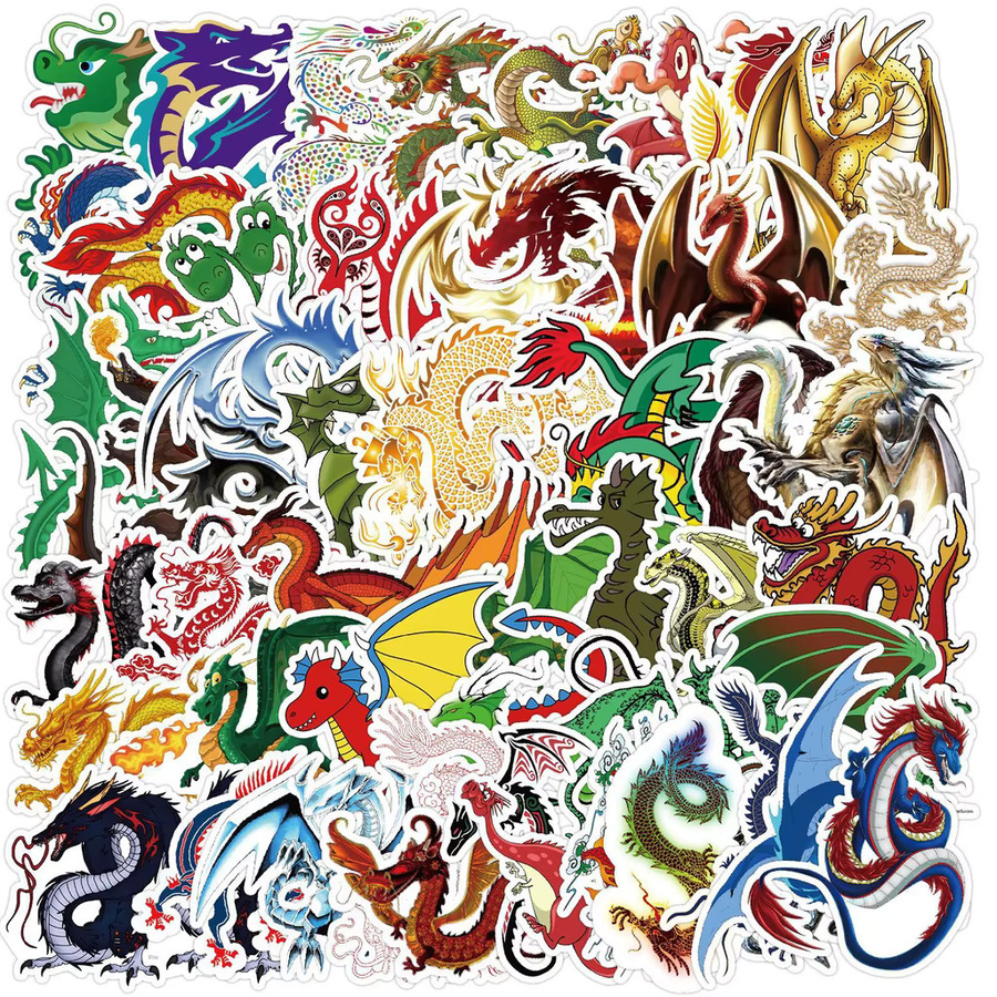 50 Stück Wasserdichte Graffiti Aufkleber mit Riesen Drachen Motiv von BulingBulingStickers Shop in Multicolour für Helm, Fahrrad und andere Oberflächen - Bild 2