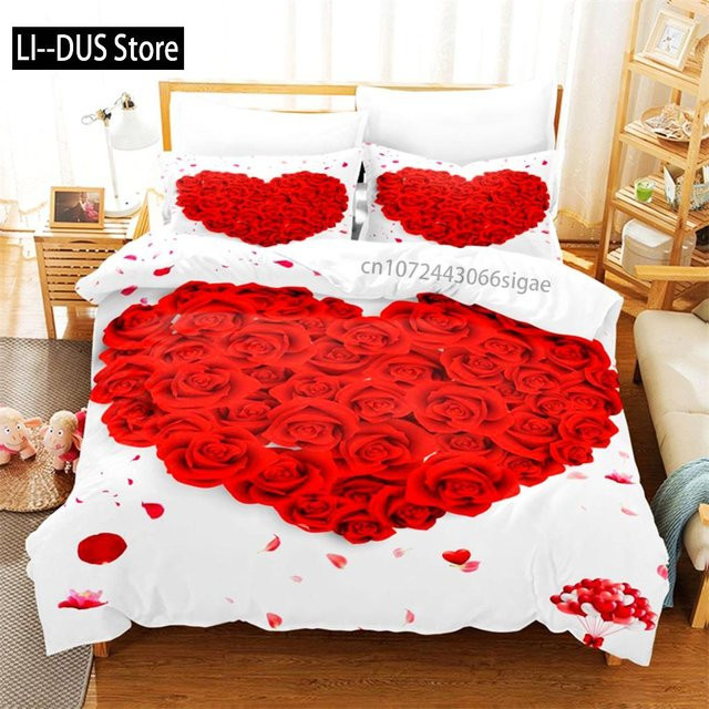Bettwäsche Set mit hellem Blumenmuster und 3D-Digitaldruck von Monika Chen, Queen Size, B: 135 cm, H: 200 cm, 3-teilig - Bild 1