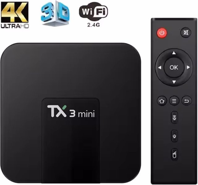 Yggcoo 2025 TX3 Mini 4K Smart TV Box Android 10, Amlogic 3228A, 2GB RAM, 16GB Speicher, 4K UHD, H.265, 2,4G WLAN, Media Player in Schwarz - Bild 1