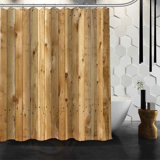 Wasserfester Duschvorhang von Baifenbai Home Furnishing mit Naturmotiv Der alte Wald in Himmelblau und Braun aus Polyester, B: 120 cm, H: 180 cm - Bild 1