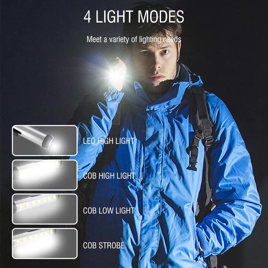 BORUiT Mini-LED-Taschenlampe mit Typ-C-Ladefunktion, ultrahelle wasserdichte Arbeitsleuchte mit Clip und Magnet für Camping und Outdoor - Bild 4