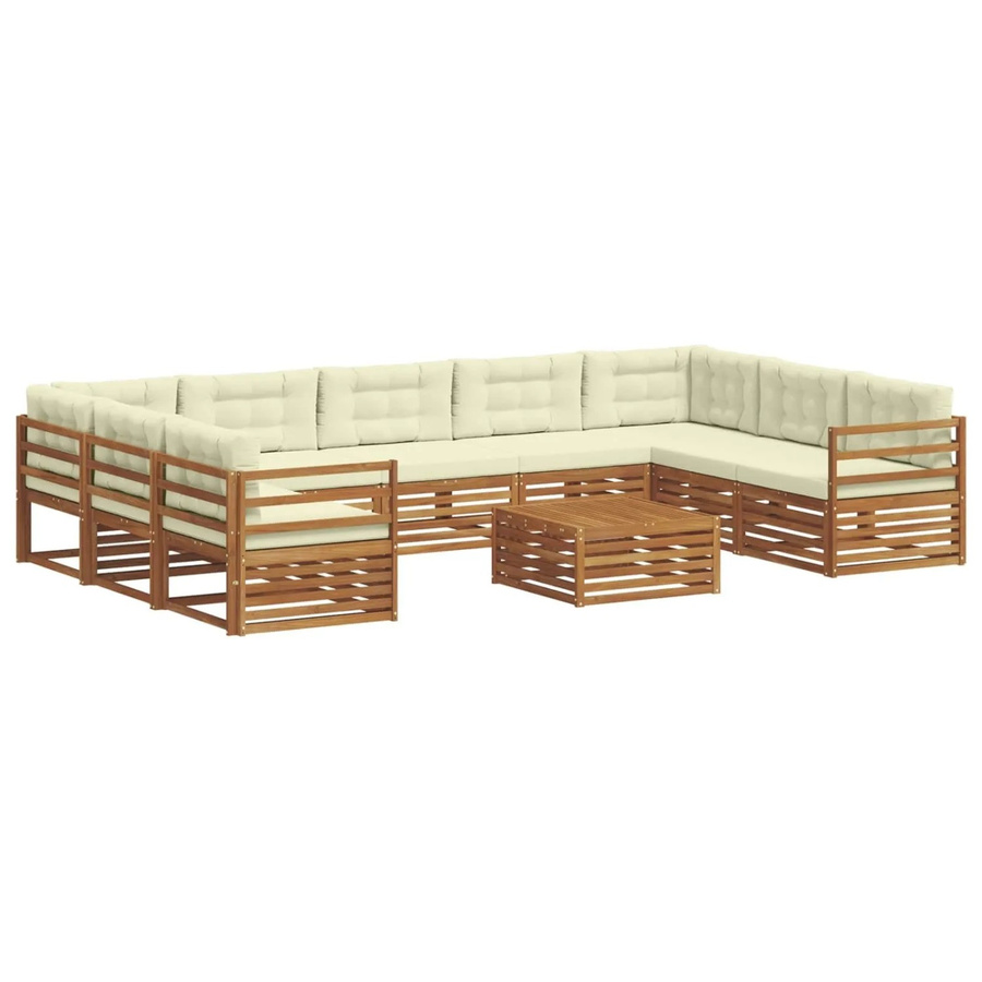 vidaXL Sofagarnitur 10-teilig in U-Form aus Massivholz Akazie mit Polstern in Natur und Creme - Bild 2