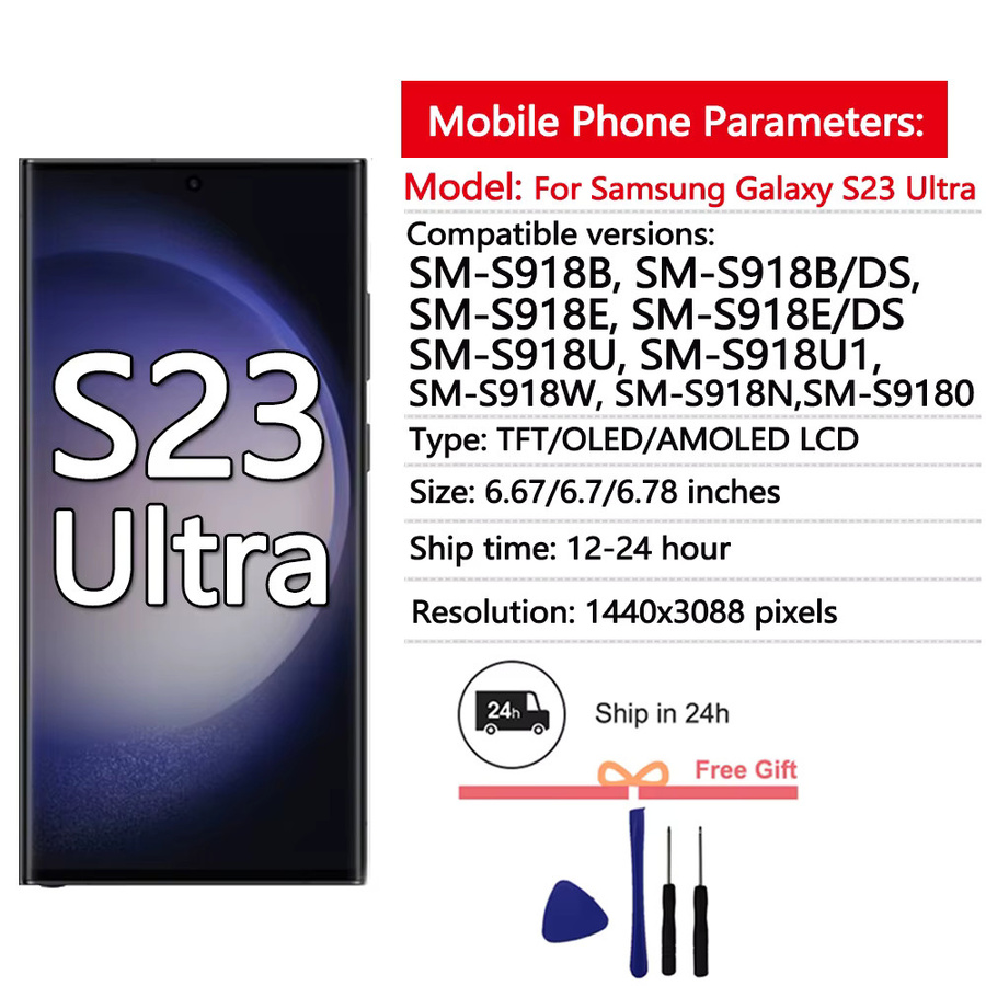 AUMOOK LCD-Display mit Touchscreen-Digitizer für Samsung Galaxy S23 Ultra S918, 6,8 Zoll Super AMOLED, Farbe: Schwarz, inklusive Fingerabdruck- und S-Pen-Unterstützung - Bild 2