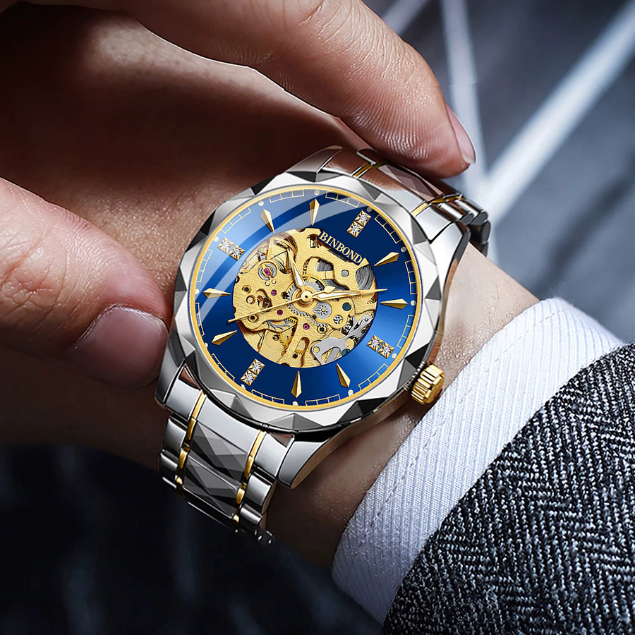 BINBOND Armbanduhr Automatik, Edelstahl, Blau, Herren - Bild 3
