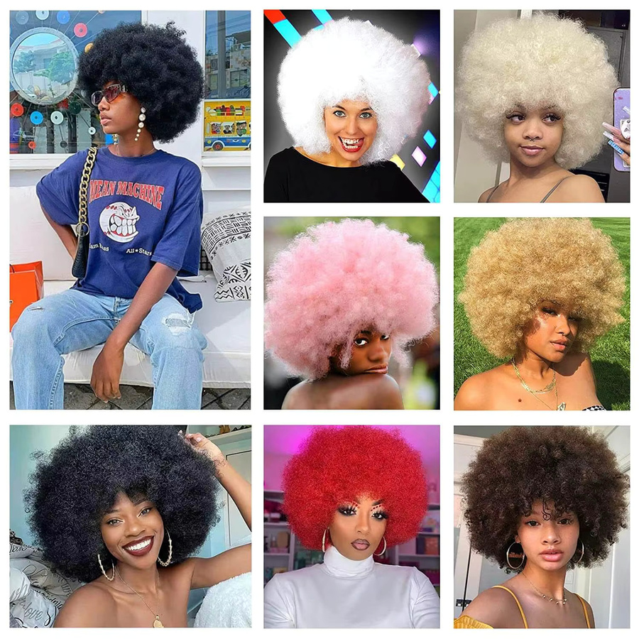 YAKIBEAUTY Afro-Perücke, synthetisch, lockig mit Pony, braun-schwarz, Damen - Bild 6