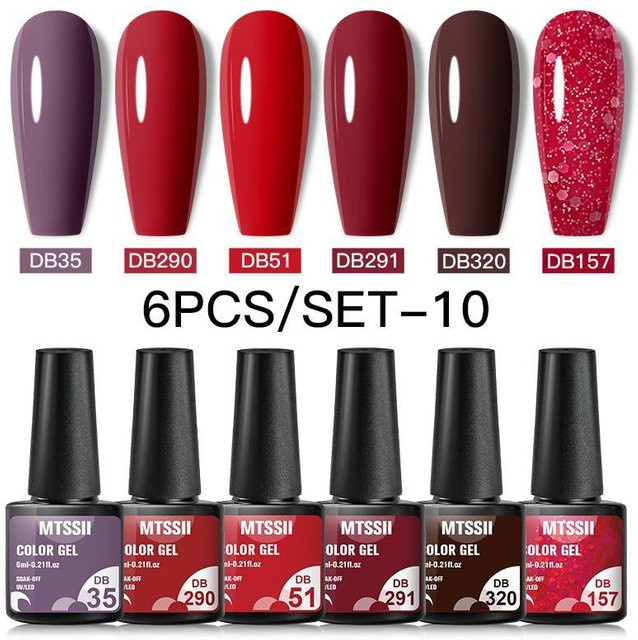 MTSSII Gel Nagellack Set, 6 Teile, Glitter, Glänzend - Bild 1