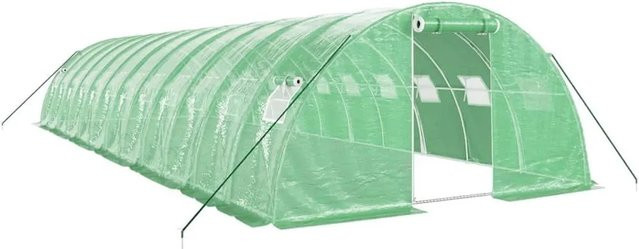 vidaXL Gewächshaus mit Stahlrahmen in Grün mit PE-Abdeckung und Netzfenstern B: 12 m, T: 4 m, H: 2 m - Bild 1