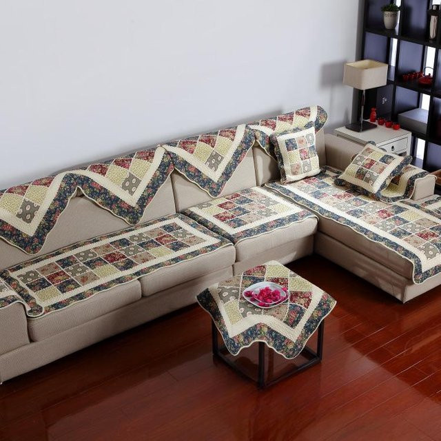 Super Six Patchwork Sofa Kissen Bezug aus Baumwolle, Gesteppt und Rutschfest, Grau, B/T: 70 x 70 cm - Bild 1