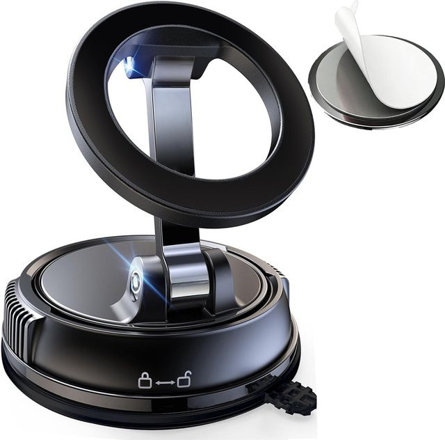 DUTRIEUX Vakuum-Magnet-Auto-Handyhalterung mit Nano-Gel-Pad und 360 Grad Rotation, Ultra-Saugnapfhalterung für MagSafe-Handys, Schwarz - Bild 1