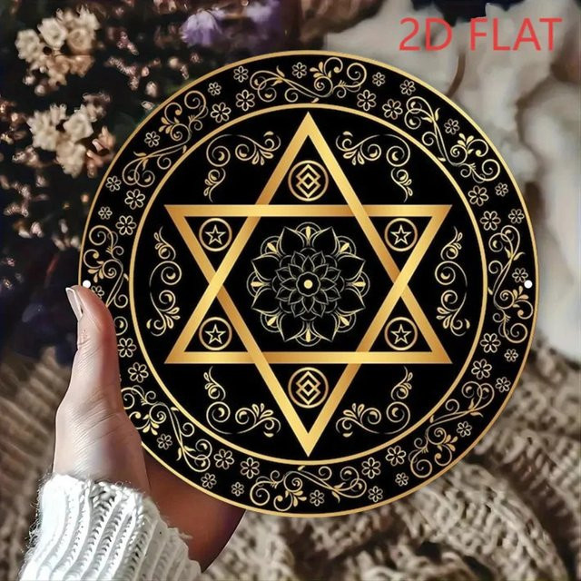 CIFBUY Vintage Aluminium-Wandschild in Gold mit geometrischem Mandala-Design, B/B/B: 20,32 x 20,32 x 0,1 cm - Bild 1
