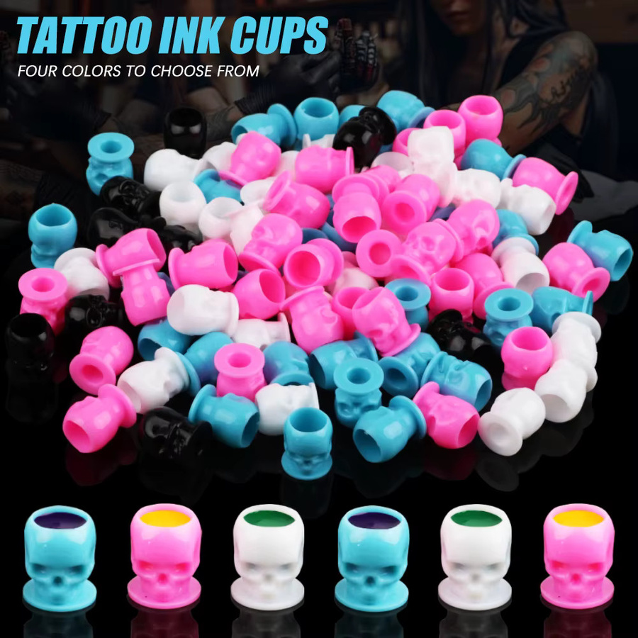 JUN.M Einweg-Tattoo-Tintenbecher mit Basispigmenthalter, 50/100 Stück - Bild 2