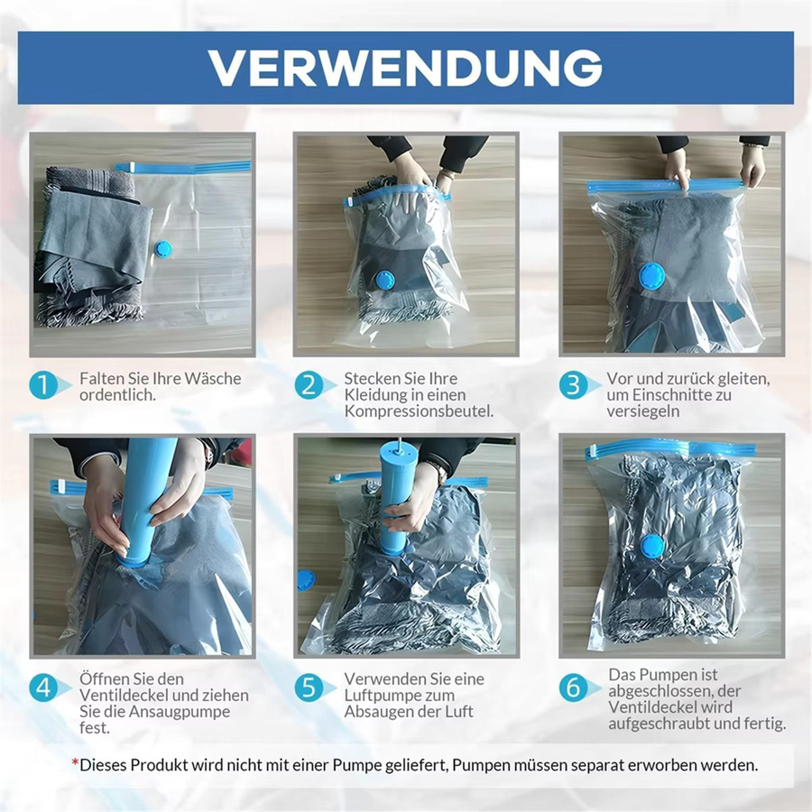 ABQR Staubsaugerbeutel für Kleidung, 10 Stück, transparent, B/H: 40 x 30 cm, wiederverwendbare platzsparende Aufbewahrungsbeutel - Bild 3