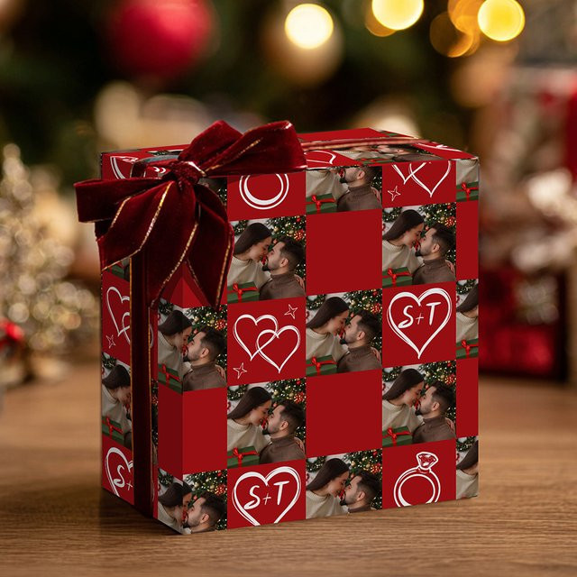 Joy-enlife Geschenkpapier mit rotem Herz- und Ringmuster für Valentinstag, Hochzeit und Party - Bild 1