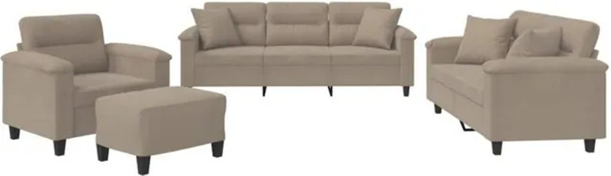 4-tlg. moderne Sofagarnitur mit Kissen aus Mikrofasergewebe von vidaxl in Taupe meliert - Bild 1