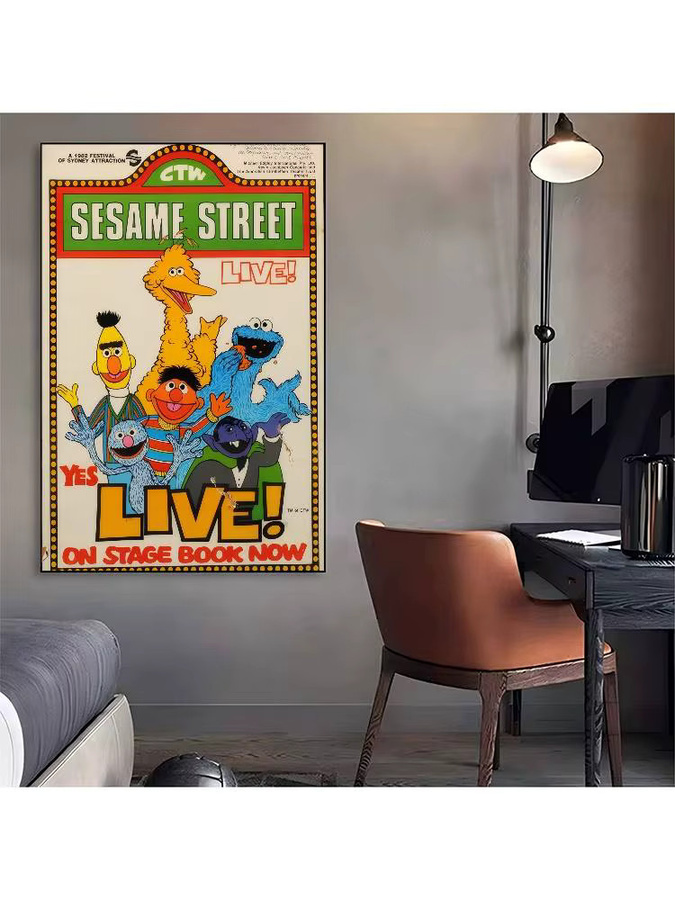 Wasserfeste Kinder-Cartoon Wandaufkleber mit Sesamstraße Motiv in Mehrfarbig, Retro-Design auf Papier - Bild 5