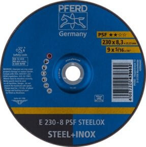 PFERD Schruppscheibe PSF STEELOX Universallinie für Stahl und Edelstahl, Farbe: Blau, Durchmesser: 230 mm, Breite: 8,3 mm, Bohrung: 22,23 mm - Bild 1