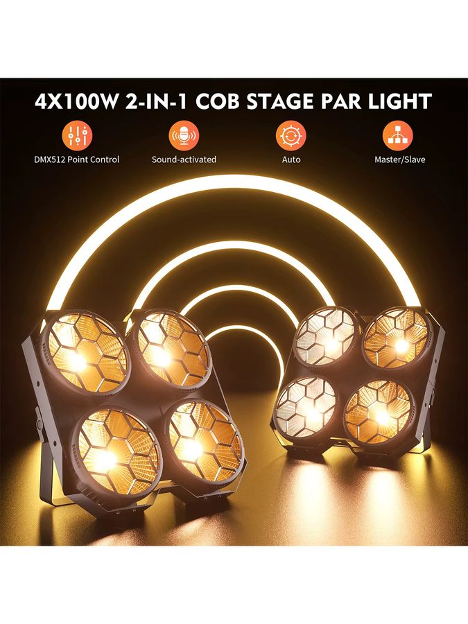 DayFlicker 2in1 COB LED Bühnenlicht mit 4 Augen und 4x100W DMX512 Blinder für DJ, Disco und Party - Bild 7