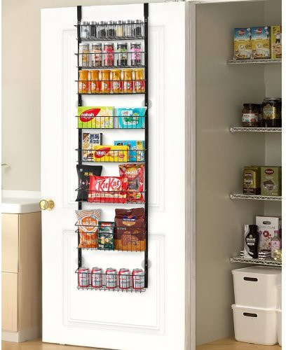 VEVOR Vorratsschrank Speisekammer-Organizer aus Stahl, 8-stufige Gewürzregale zum Aufhängen über der Tür, verstellbare Wandregale für Küche und Badezimmer, Schwarz, B/T/H: 42,0 x 18,0 x 164,0 cm - Bild 1