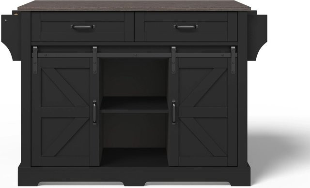 okwish Kücheninsel mit klappbarer Arbeitsplatte, 2 Schubladen und Schiebetüren, Schwarz, B/T/H: 120 x 45-70 x 91 cm - Bild 1