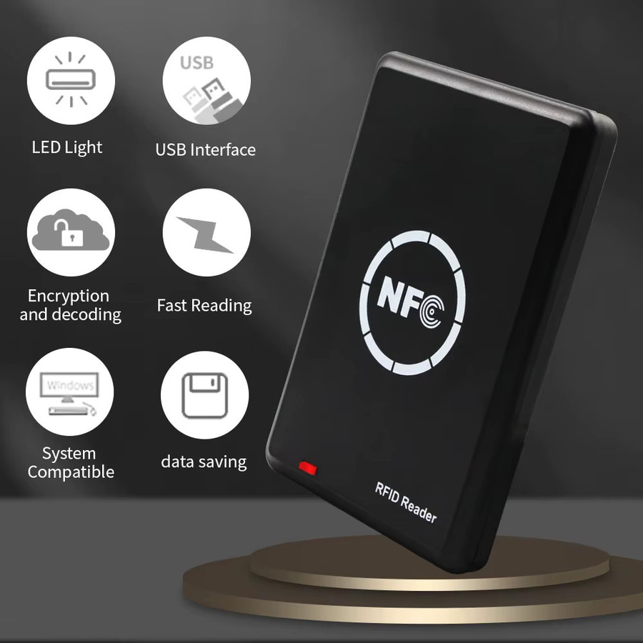 Asia-Teco NFC PM4 Smart Card Key RFID-Kopierer mit 125 kHz und 13,56 MHz, ID Reader Writer Duplicator für T5577, Tk4100, EM4305 und UID-Karten, Schwarz - Bild 4