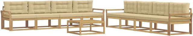 vidaXL Outdoor-Sofagarnitur aus Akazienholz in L-Form, 9-teiliges Set in Weiß und Beige mit Polstern, B/T/H: 79 x 79 x 37 cm - Bild 1