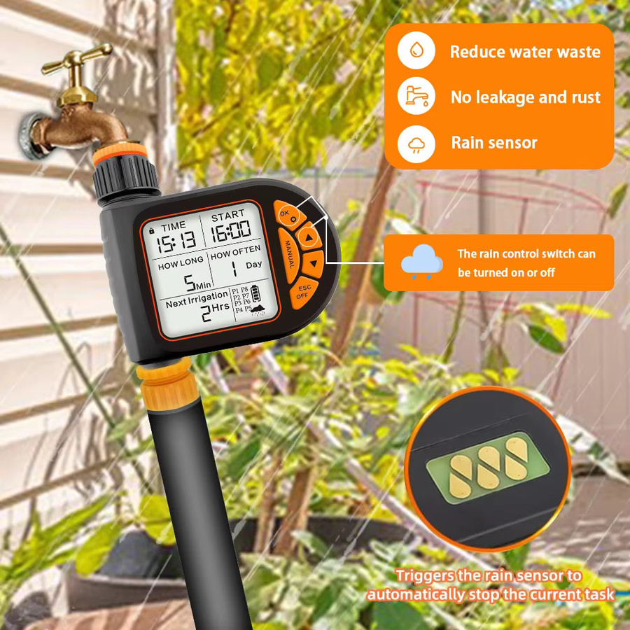 Smart Garten Bewässerung Set mit 20m Schlauch, IPX5 wasserdichter Timer Controller mit LCD-Display und Regensensor, Schwarz - Bild 3