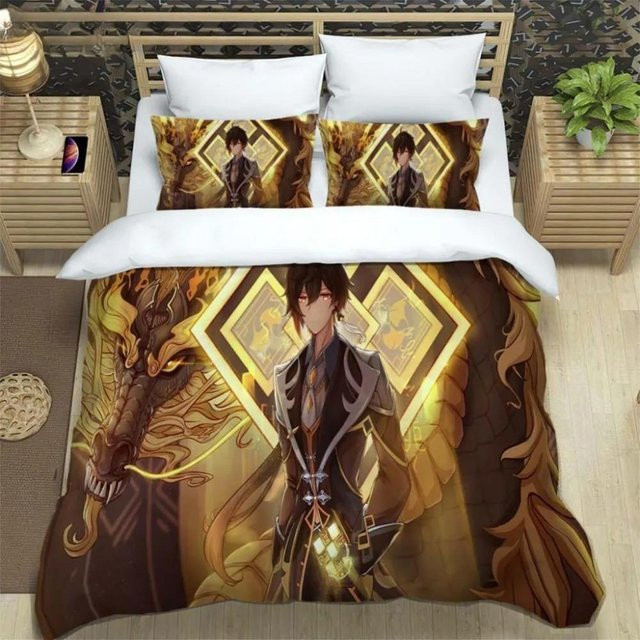 Genshin Impact Bettwäscheset mit Anime-Motiv von Allbestart, bestehend aus Bettbezug und Kissenbezug, Mehrfarbig, Breite: 100 cm, Tiefe: 135 cm - Bild 1
