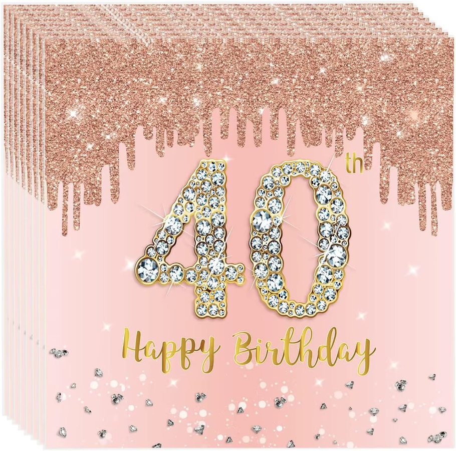 20 Stück Einweg Servietten zum 40. Geburtstag in Schwarz und Rose Gold aus Papier - Bild 2