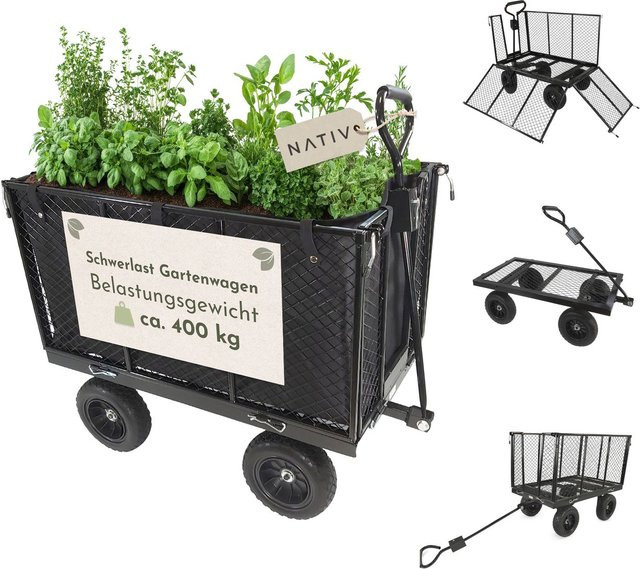 Schwerlast Gartenwagen aus Stahl mit Klappseiten für bis zu 400 kg - Bild 1